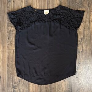 Maeve by Anthropologie Black Lace Accent Blouse